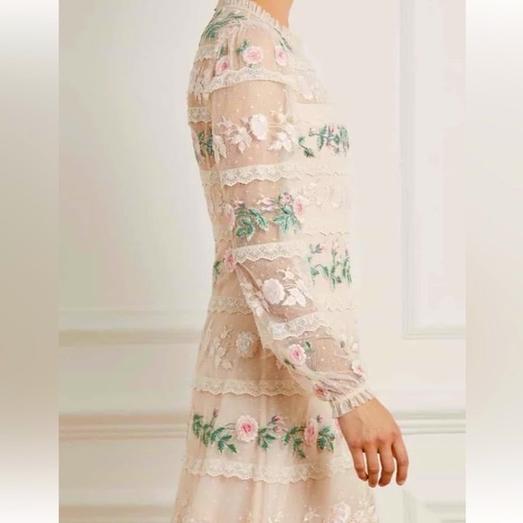 Needle & Thread x BHLDN Precious Rose 2 / XS Pink Embroidered Sequin Lace Formal - Picture 8 of 16